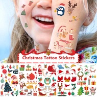 1 Sheet Waterproof Christmas Tattoo Sticker Cartoon Santa Claus Gift Box Design Temporary Sticker for Christmas Body Makeup Party Decor