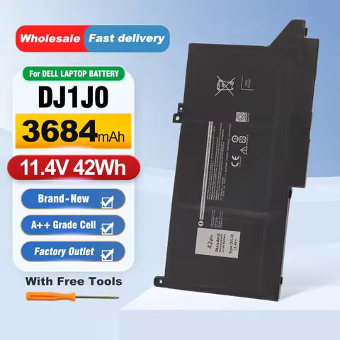 ETESBAY 42WH 11.4V DJ1J0 Laptop Battery For Dell Latitude 12 7000 7280 7380 7480 14 7480 7490 E7380 
