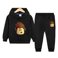 Roblox ชุดเสื้อผ้าเด็กมีฮู้ด + กางเกงวอร์มผ้าฝ้าย100% เด็กผู้ชายเสื้อสเวตเตอร์กางเกงขายาวสำหรับเด็กผู้หญิงเสื้อกันหนาวฤดูใบไม้ร่วงเสื้อคลุมฤดูใบไม้ผลิ