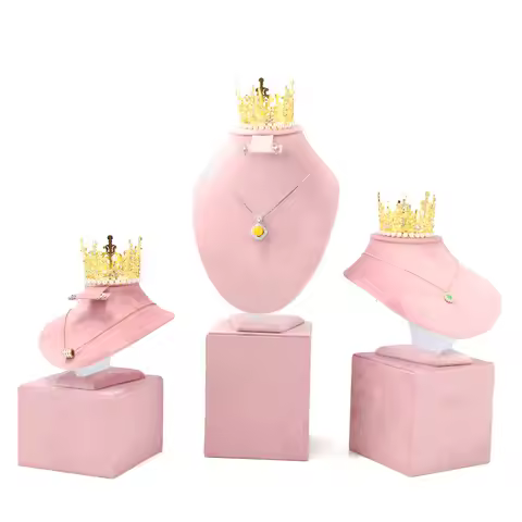 1 Pcs Jewelry Rack Display All Pink Velvet Cloth Window Necklace Ring Jewelry Display Props High-End