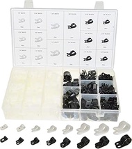 Swordfish 70350 - White and Black Color Nylon R Type Cable Clamp Assortment, 460 Pieces, Size from 1