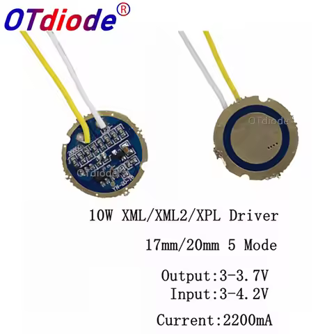 1-10pcs 10W xml led xml2 led T6 U2 driver 17mm 20mm 2.7-4.2V 2-2.2A 5-Mode/1 Mode LED Driver for 10W