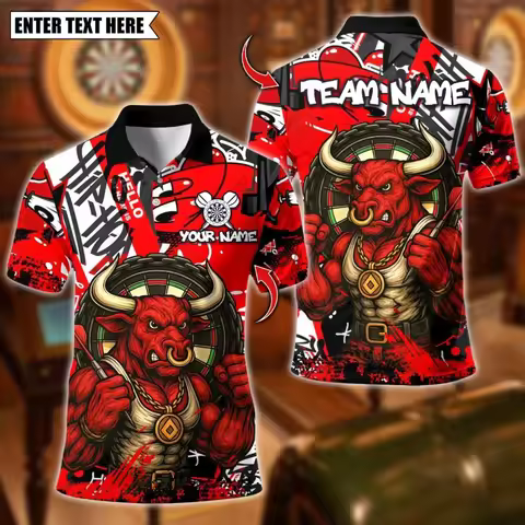 3D Print Gorilla Wolf Bull Polo Shirt For Men Customized Darts Pattern Tees Summer Loose Sport Short