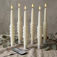 Smooth Taper with Twist Flameless LED Taper Candles 10" – Ivory, Set of 6 – Remote, Dimmable, 2/4/6/