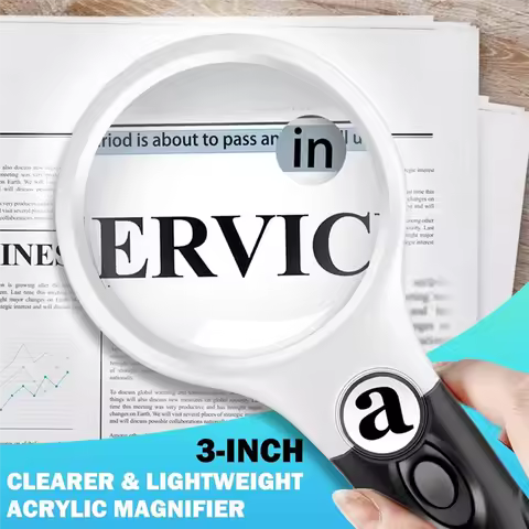 BYBS-Handheld Magnifying Glass 45X Handheld Magnifying Glass Reading Lens 3 LED Light For Reading Ma