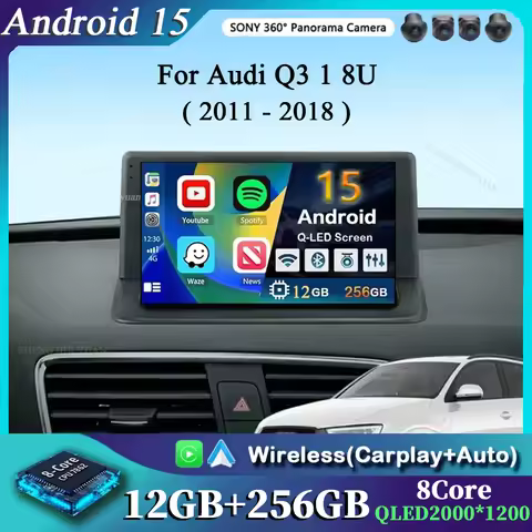 For Audi Q3 1 8U 2011 - 2018 2K 12+256 QLED Android 15 CarPlay Car Radio Multimedia Video Player GPS