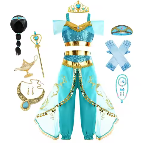 Girls Jasmine Costume Arabian Princess Dress Kids Birthday Party Christmas Fancy Dress Baby Jasmine 