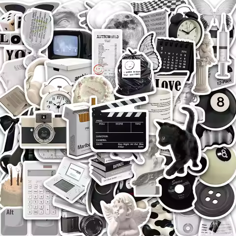 61/Pack Ins Style Apathy Black White Simple Decals Cute Stickers Aesthetic Phone Notebook Suitcase L