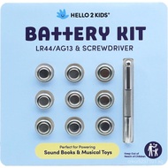 Hello 2 Kids Battery Kit for Sound Books and Musical Toys - Nine LR44/AG13 Button Cell Batteries & S