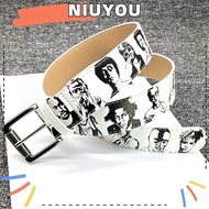 NIUYOU Hip-Hop Street Belt, PU Leather Adjustable Waistband, Trendy Rapper Printed Rock Rep Persona 