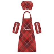 Sinestour Buffalo Plaid Red Custom Kids Apron and Chef Hat Set of 3 Personalized Kids Cooking Apron 