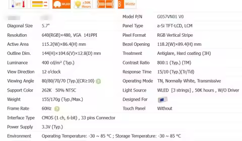 G057VN01 V.0 V.1 V.2 New 5.7" 640*480 WLED TFT-LCD Display Panel G057VN01 V1 V0 V2