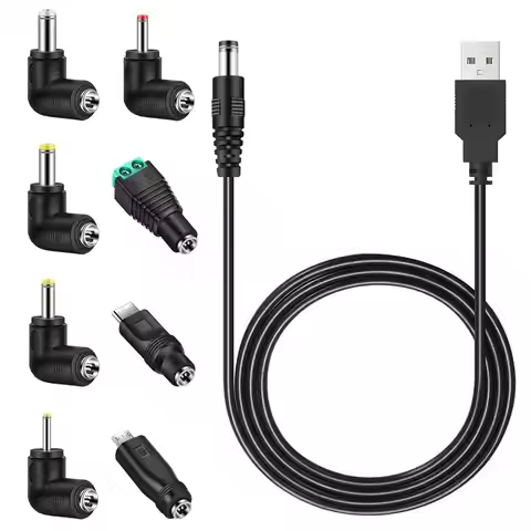 Universal 5V DC Power Cable, USB to DC 5.5x2.1mm Charging Cord Plug with 8 Connector Tips(5.5x2.5, 4