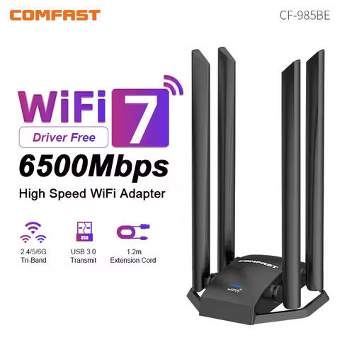 COMFAST WiFi7 USB Adapter BE6500 2.4G 5.8G 6GHz Wireless Network Card 802.11be 6500Mbps Wi-Fi 7 Ante