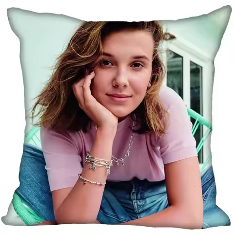 New Millie Bobby Brown Girl Pillow Case For Home Decorative Pillows Cover Square Zippered Satin Fabr