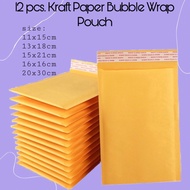 12 PCS. KRAFT PAPER BUBBLE WRAP POUCH OR ENVELOPE 11x15cm, 13x18cm, 15x21cm, 16x16cm, 20x30cm