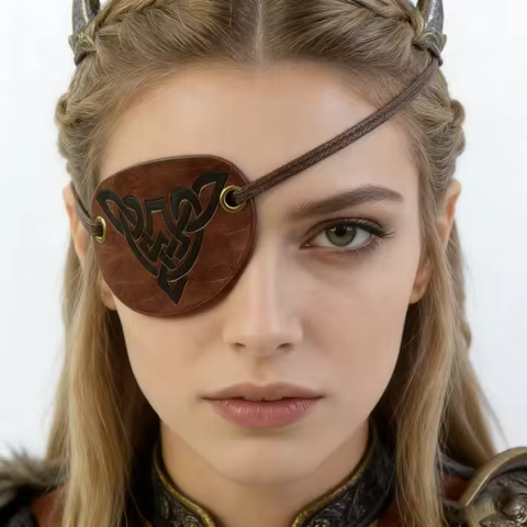 Medieval Embossed Pirate Eye Patch, Vintage Faux Leather Eye Mask Viking Accessories, Renaissance Ey