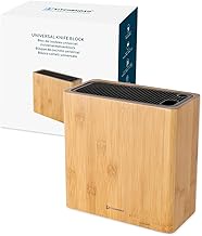 KITCHENDAO XL Bamboo Universal Knife Block Holder with Slots for Scissors and Sharpening Rod, Safe, 
