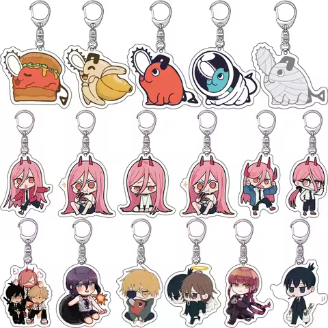 Anime Manga Chainsaw Man Keychain for Fans, Pochita Makima Power Cosplay Accessories, Cute Collectio