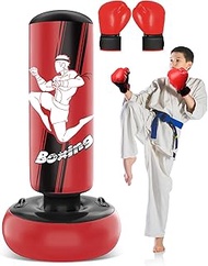 YORWHIN 66 Inch Inflatable Punching Bag for Kids, Freestanding Punching Bag for Teen, Boxing Bag with Boxing Gloves for Practicing MMA Karate Taekwondo and Relieve Pent Up Energy(Red)