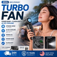 🔥WP 2026 Turbo Cooling Mini Handheld Fan 15000mAh Powerbank Portable Kipas Tangan Bladeless LED Rech