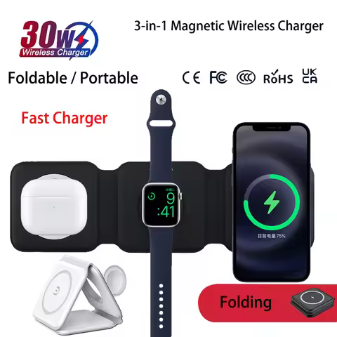 3 in 1 Foldable Fast Wireless Charger for iPhone Samsung S23 S24 xiaomi Huawei Phone Apple Watch Mag