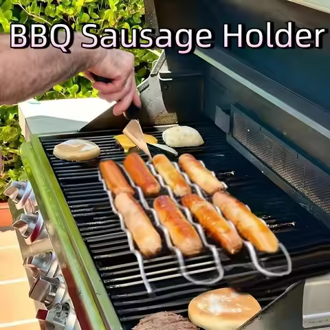 Stainless Steel BBQ Sausage Roller Rack Rust-proof 360° Rolling Hot Dog Roller Grill Multi-functiona