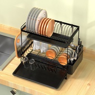 Double Layer Dish Drainer Foldable Multifunctional Kitchen Utensil Holder for Plates Bowls Cutlery D