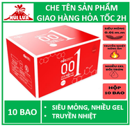 Bao cao su siêu mỏng Ozo 001 Đỏ Ấm áp tạo cảm giác chân thật nhiều gel bôi trơn - Hộp 10 bao