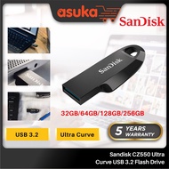 Sandisk CZ550 32GB/64GB/128GB/256GB Ultra Curve USB 3.2 Flash Drive BLACK/BLUE/GREEN