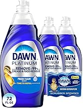 Dawn Dish Soap Platinum Dishwashing Liquid + Non-Scratch Sponges for Dishes, Refreshing Rain Scent, 