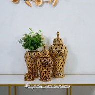 Ceramic Flower Vase Yellow Gold Gold Ginger Jar One Set Tochin Home Decoration| Fanybella