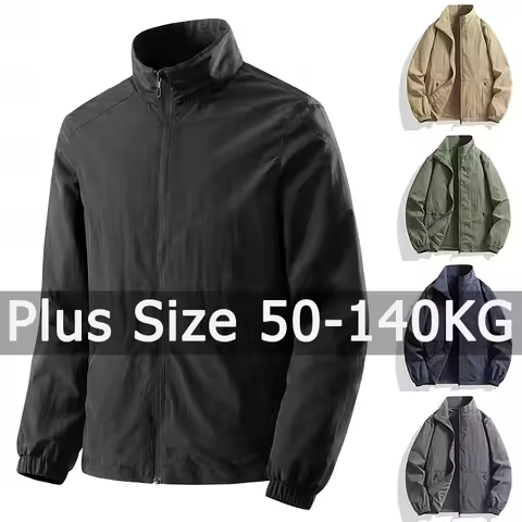 Plus Size Jacket Men Stand Collar Thin Coat Outdoor 5XL 6XL 7XL 8XL Waterproof Autumn Winter Fashion