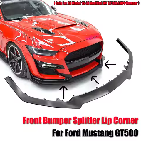3Pcs Front Bumper Splitter Lip Corner Modified With AMMP Concepts Matte/Glossy Black For Ford Mustan