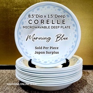 8.5" CORELLE USA MORNING BLUE MICROWAVABLE DEEP PLATE • Sold per pc • Japan Surplus