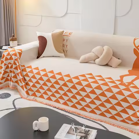 Chenille Sofa Cover Cloth Towel Nordic Geometric Pattern Hair Blanket Sofa Cover Universal Sofa Cush