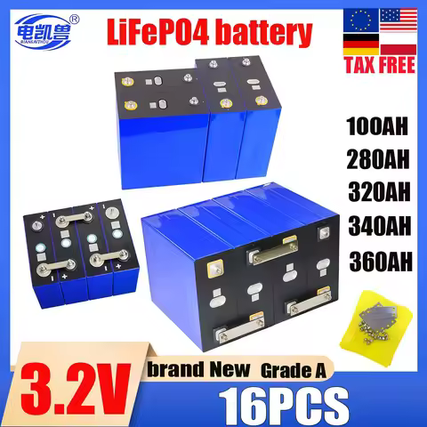 16PCS 3.2V 360AH 340AH 320AH 280AH 100AH Lifepo4 rechargeable batteries for 12V 24V 48V RV solar ene
