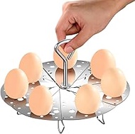 Hvanam Boiled Egg Holder Stainless Steel Round Portable Folding Steamer Rack Compatible With Instant Pot Accessoires for Cooking Crab,Eggs,Bun,Seafood,Dumpling(3-in-1 Expandable 6.5in;7.8in and 9in)