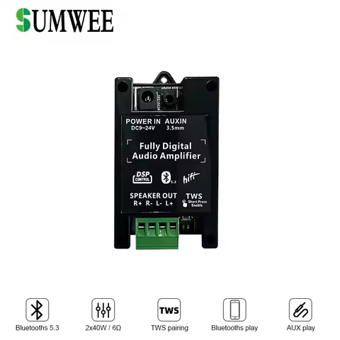 MINI 40Wx2 Bluetooth 5.3 Audio Bluetooth Power Amplifiers Board 2 Channel for Ceiling Speakers Backg