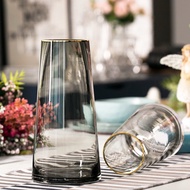 Light luxury hand-painted real gold T-shaped simple glass vase living room flower home decoration vase decoration ideas.