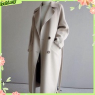 Wool Coat Women Korean Style Long Fashion able Loose Knee-length Waist-tightening Tie-up Wool Coat W