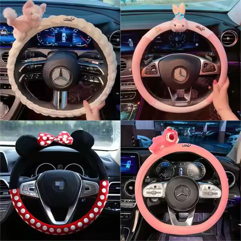 Disney Mickey Minnie Car Steering Wheel Cover Lotso LinaBell Cartoon Cute Plush Steering Wheel Prote