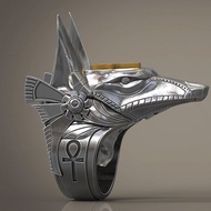 Ready stock Thai Style Silver Anubis God Shape Inlay Cube Zirconia Broken Window Self-Defense Alloy 