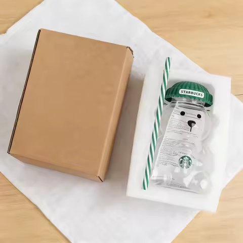 20oz Starbucks Bearista Bear Clear Glass Cup Green Lid Straw Cold Water Café Gift