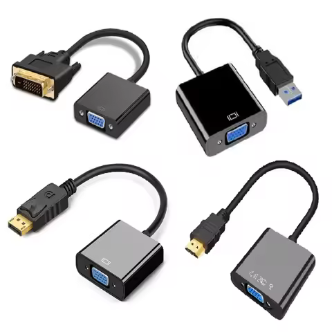 Male to Female Mini DP/Type-C/HDMI/DVI/USB 3.0 to VGA Adapter Cable, HD Video Converter Connector fo