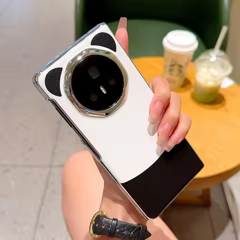 Cute Panda Plain Leather Raised Ring to Protect Case For Honor Magic V 3 Magic v3 Camera Protection 