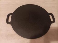 加厚鑄鐵盤 無塗層平底鍋 鑄鐵燒烤盤 韓國烤肉盤 煎餅盤 送不鏽鋼雪拉碗 