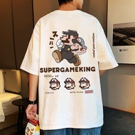 S-7XL Men T Shirt Oversized Cotton Super Marie Graphic Print Tshirt Lelaki Baggy Size Trendy Short S