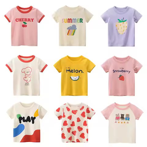 2025 Summer 2-8 Years Kids Girl Shorts Sleeve T-shirts Printed Little Girl Top Baby Girl T Shirts Ch