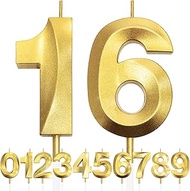 16th Birthday Candle, 3D Design Gold Glitter Number Candles, Cake Topper Decorations, Cake Candle fo